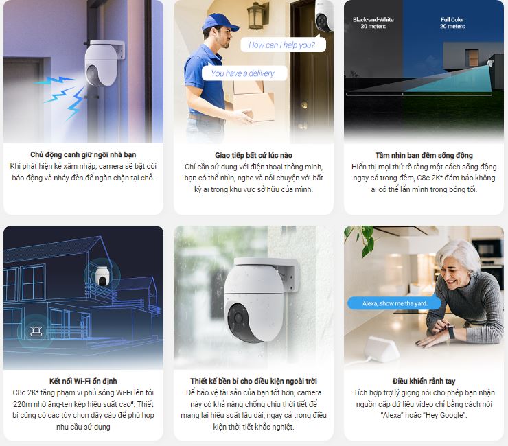 Camera wifi ngoài trời 360 độ Ezviz C8C 3K 5MP, hồng ngoại 30m, cảnh báo chủ động đèn chớp và còi, phát hiện người và xe