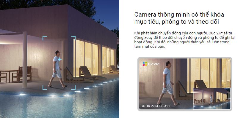 Camera wifi ngoài trời 360 độ Ezviz C8C 3K 5MP, hồng ngoại 30m, cảnh báo chủ động đèn chớp và còi, phát hiện người và xe