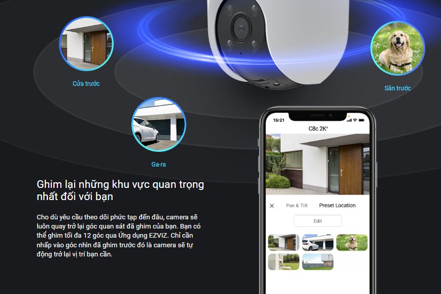 Camera wifi ngoài trời 360 độ Ezviz C8C 3K 5MP, hồng ngoại 30m, cảnh báo chủ động đèn chớp và còi, phát hiện người và xe