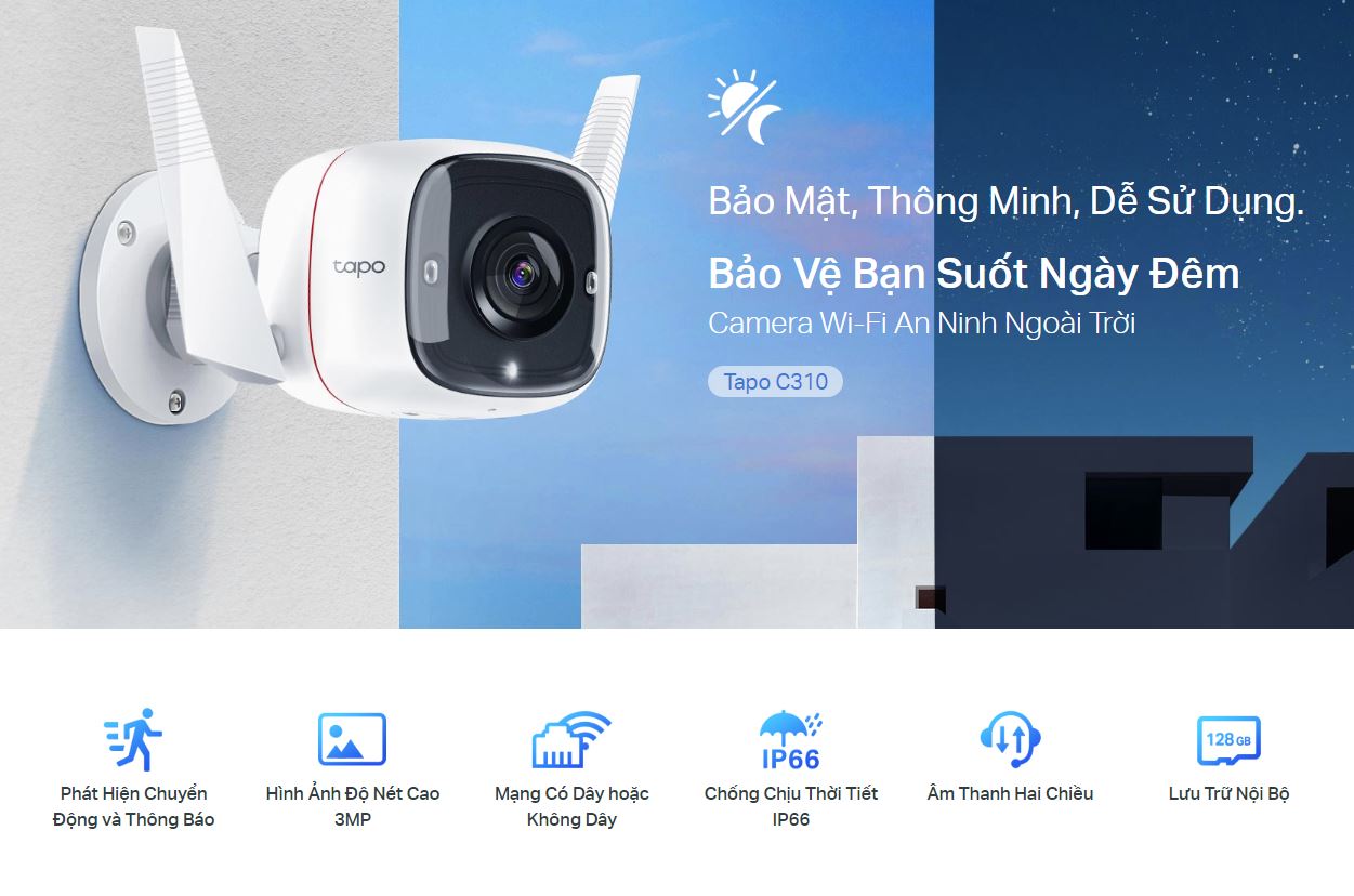 Camera wifi ngoài trời TP-Link Tapo C310 3MP phát hiện chuyển động, hồng ngoại 30m
