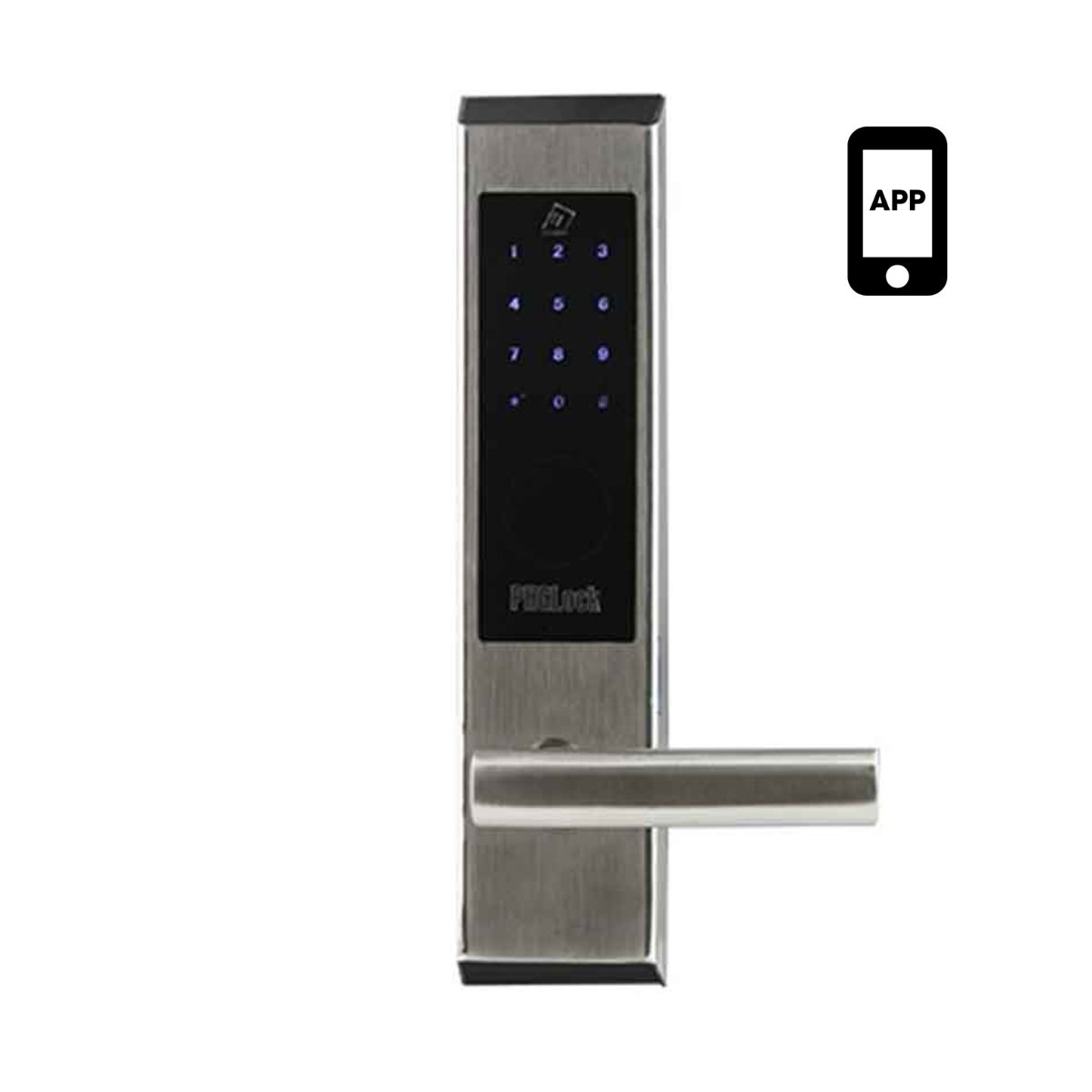 Khóa cửa điện tử smart lock PHGLock KR7203 thẻ MI, mật mã và chìa khóa cơ (Tùy chọn APP, màu bạc)
